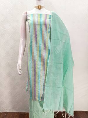 Pastel green multicolor embroidered cotton suit set 5