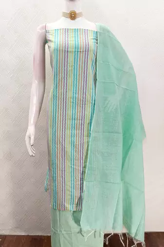 Pastel green multicolor embroidered cotton suit set