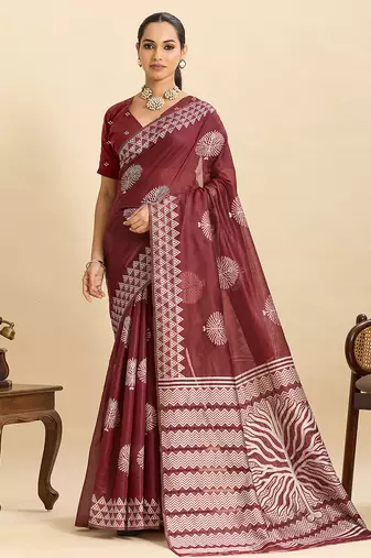 art silk fancy jacquard saree (flower-ball-02-maroon)