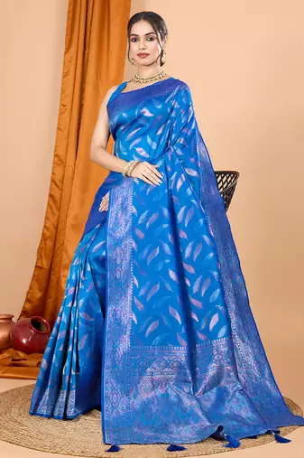 soft litchi art silk banarasi art silk jacquard saree (morpich-r-blue)