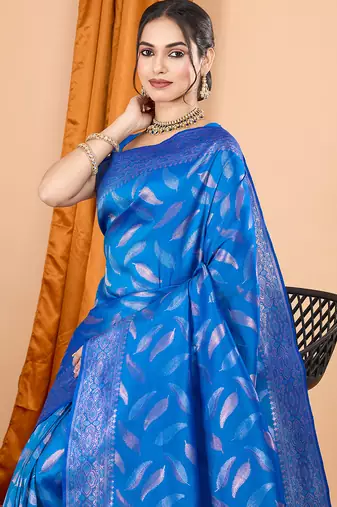 soft litchi art silk banarasi art silk jacquard saree (morpich-r-blue)