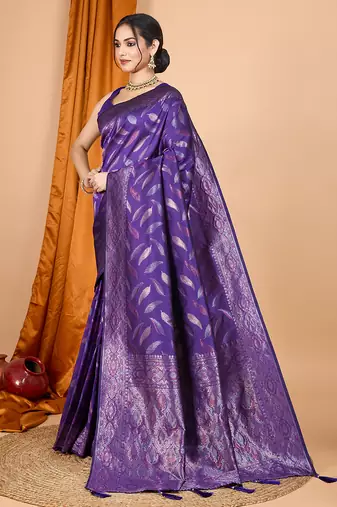 soft litchi art silk banarasi art silk jacquard saree (morpich-violet)