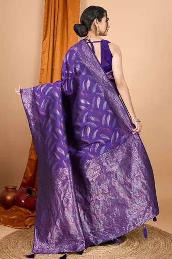 soft litchi art silk banarasi art silk jacquard saree (morpich-violet)