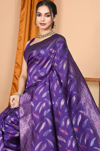 soft litchi art silk banarasi art silk jacquard saree (morpich-violet)
