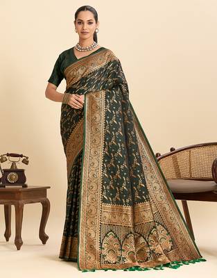 soft litchi art silk banarasi art silk jacquard saree (nayanthara-green) 1