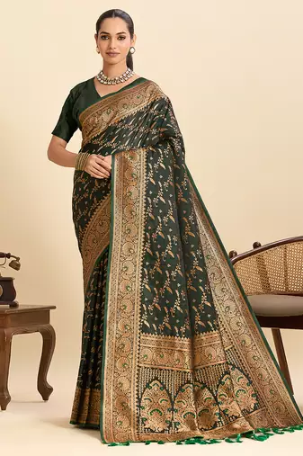 soft litchi art silk banarasi art silk jacquard saree (nayanthara-green)