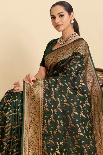 soft litchi art silk banarasi art silk jacquard saree (nayanthara-green)