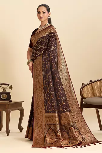 soft litchi art silk banarasi art silk jacquard saree (nayanthara-maroon)