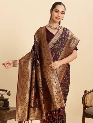 soft litchi art silk banarasi art silk jacquard saree (nayanthara-maroon) 5