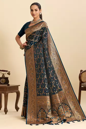soft litchi art silk banarasi art silk jacquard saree (nayanthara-navy)