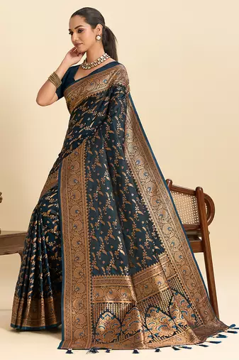 soft litchi art silk banarasi art silk jacquard saree (nayanthara-navy)