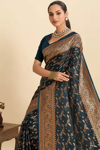 soft litchi art silk banarasi art silk jacquard saree (nayanthara-navy)