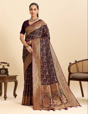 soft litchi art silk banarasi art silk jacquard saree (nayanthara-wine) 1