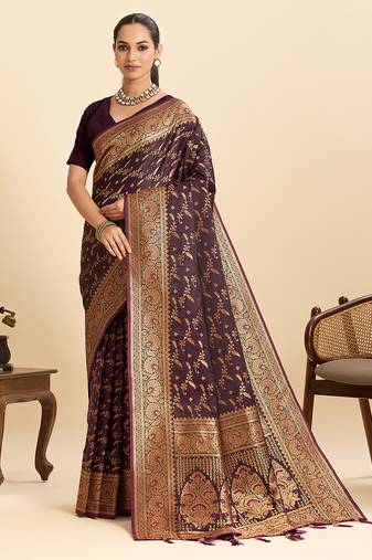 soft litchi art silk banarasi art silk jacquard saree (nayanthara-wine)
