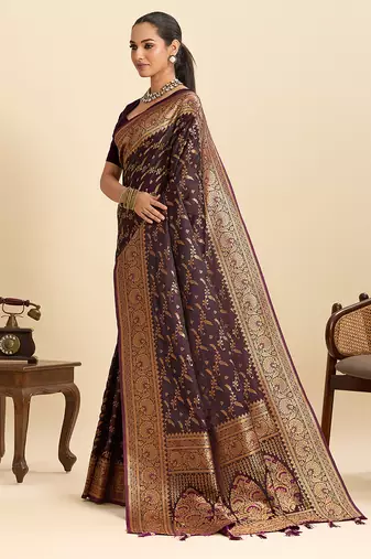 soft litchi art silk banarasi art silk jacquard saree (nayanthara-wine)