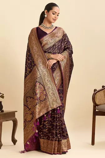 soft litchi art silk banarasi art silk jacquard saree (nayanthara-wine)