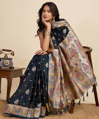 soft litchi art silk paithani jacquard saree (ragini-paithani-navy) 4