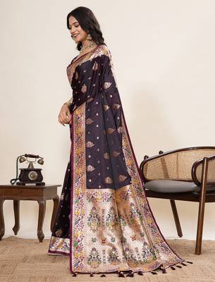 soft litchi art silk paithani jacquard saree (ragini-paithani-wine) 2