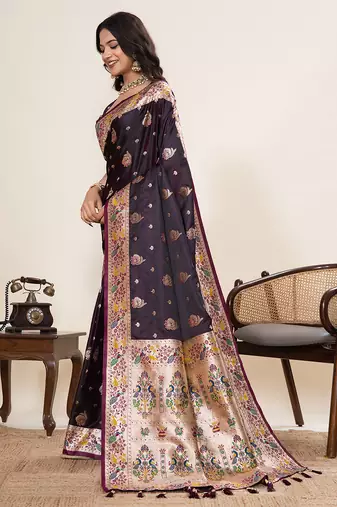 soft litchi art silk paithani jacquard saree (ragini-paithani-wine)