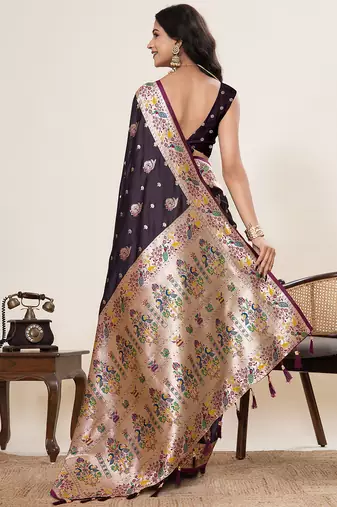 soft litchi art silk paithani jacquard saree (ragini-paithani-wine)