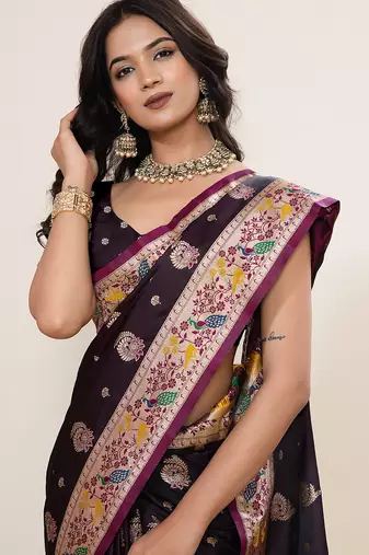 soft litchi art silk paithani jacquard saree (ragini-paithani-wine)