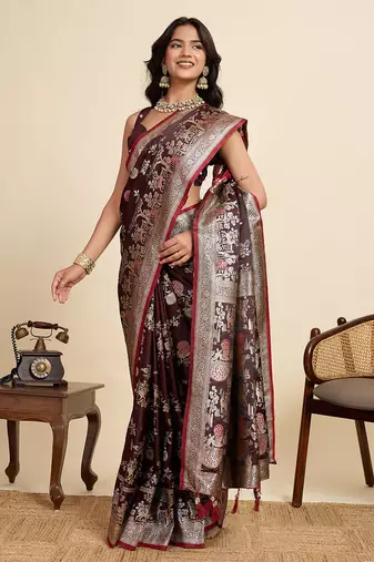 soft litchi art silk paithani jacquard saree (rajgharana-new-maroon)