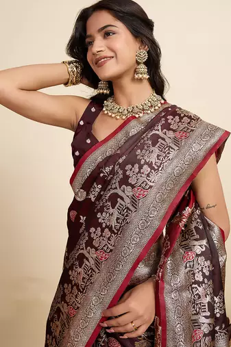 soft litchi art silk paithani jacquard saree (rajgharana-new-maroon)