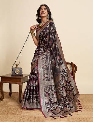 soft litchi art silk paithani jacquard saree (rajgharana-new-wine) 4