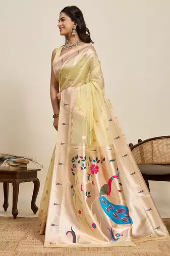cotton art silk paithani jacquard saree (rajvi-paithani-lemon)