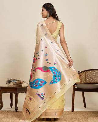 cotton art silk paithani jacquard saree (rajvi-paithani-lemon) 3