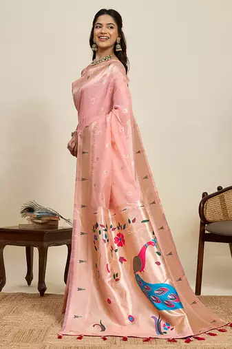 cotton art silk paithani jacquard saree (rajvi-paithani-peach)