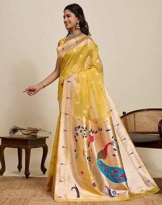 cotton art silk paithani jacquard saree (rajvi-paithani-yellow) 2