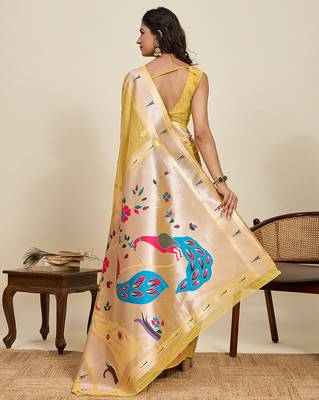 cotton art silk paithani jacquard saree (rajvi-paithani-yellow) 3