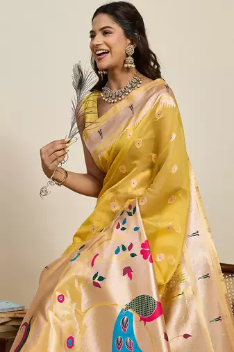 cotton art silk paithani jacquard saree (rajvi-paithani-yellow)