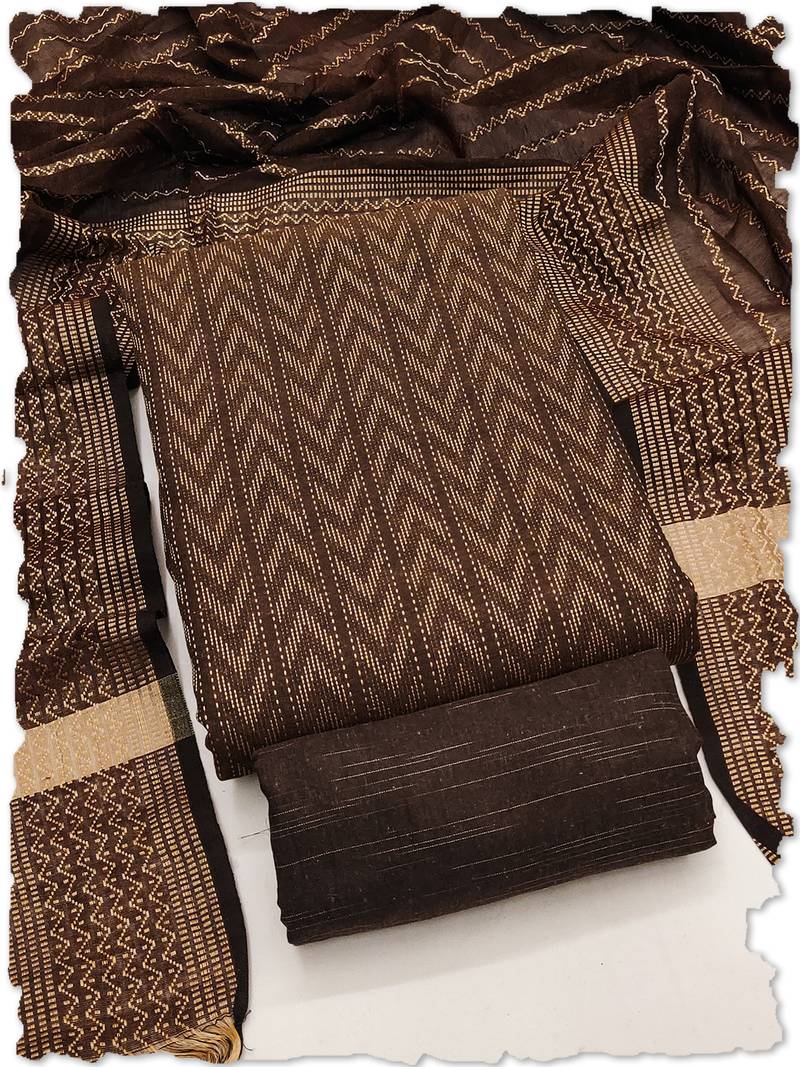 brown cotton jacquard salwar suit dress material