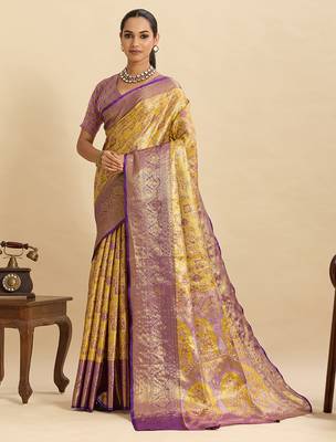 soft litchi art silk banarasi art silk jacquard saree (sayara-lavender) 1