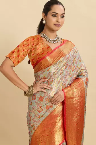 soft litchi art silk banarasi art silk jacquard saree (sayara-orange)