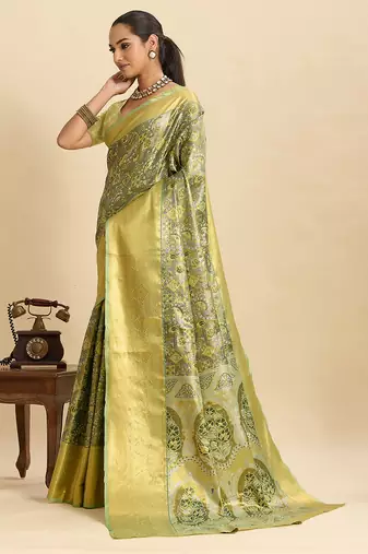 soft litchi art silk banarasi art silk jacquard saree (sayara-pista)
