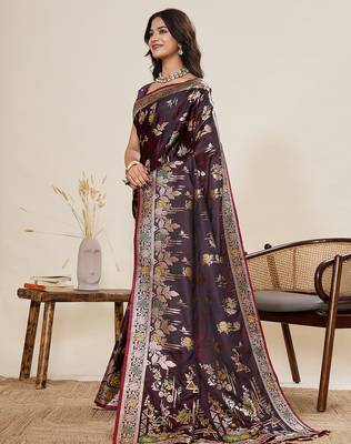 soft litchi art silk banarasi art silk jacquard saree (yesha-01-maroon) 2
