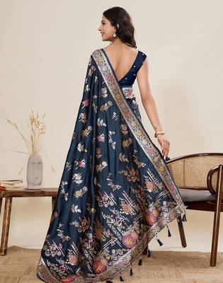 soft litchi art silk banarasi art silk jacquard saree (yesha-01-navy) 3