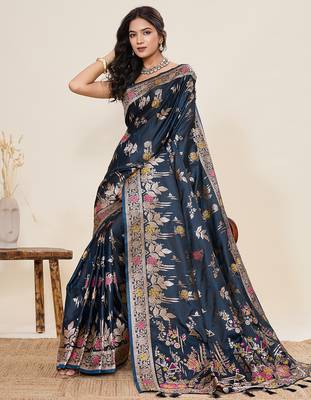 soft litchi art silk banarasi art silk jacquard saree (yesha-01-navy) 4