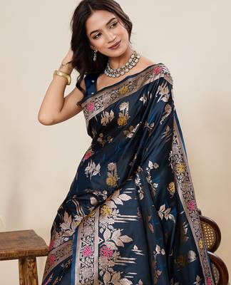 soft litchi art silk banarasi art silk jacquard saree (yesha-01-navy) 5