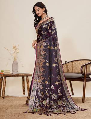 soft litchi art silk banarasi art silk jacquard saree (yesha-01-wine) 2