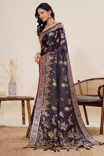 soft litchi art silk banarasi art silk jacquard saree (yesha-01-wine)