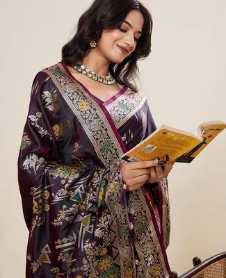 soft litchi art silk banarasi art silk jacquard saree (yesha-01-wine) 5