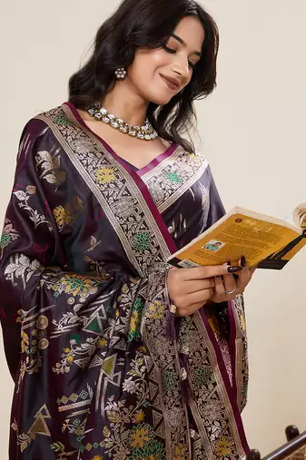soft litchi art silk banarasi art silk jacquard saree (yesha-01-wine)
