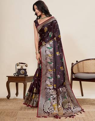 soft litchi art silk banarasi art silk jacquard saree (yesha-02-maroon) 2