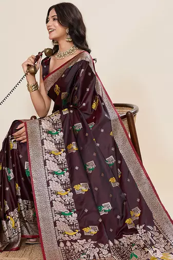 soft litchi art silk banarasi art silk jacquard saree (yesha-02-maroon)