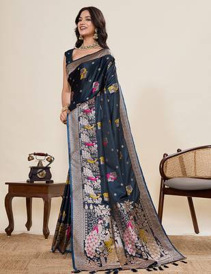 soft litchi art silk banarasi art silk jacquard saree (yesha-02-navy) 2