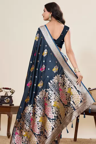 soft litchi art silk banarasi art silk jacquard saree (yesha-02-navy)